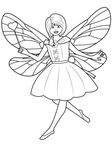 Fairy Holding Wand With Heart Coloring Page